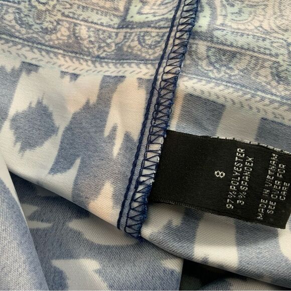 Ab Studio Sleeveles Sheath Dress Womens Size 8 Blue Knit Banded Hem Knee Length - Picture 7 of 9